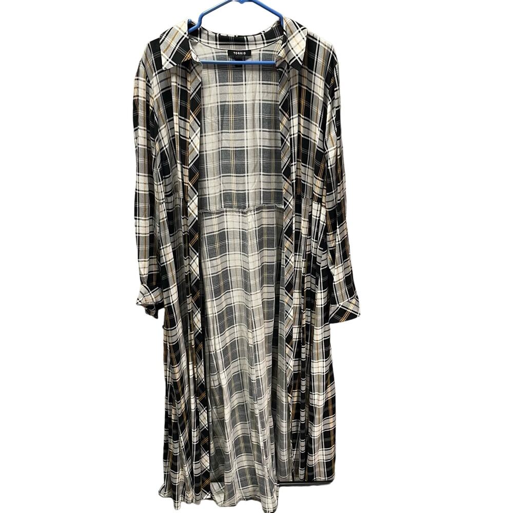 Torrid Plaid Challis Maxi Shirt Style Kimono Duster Size 1X - Picture 2 of 6